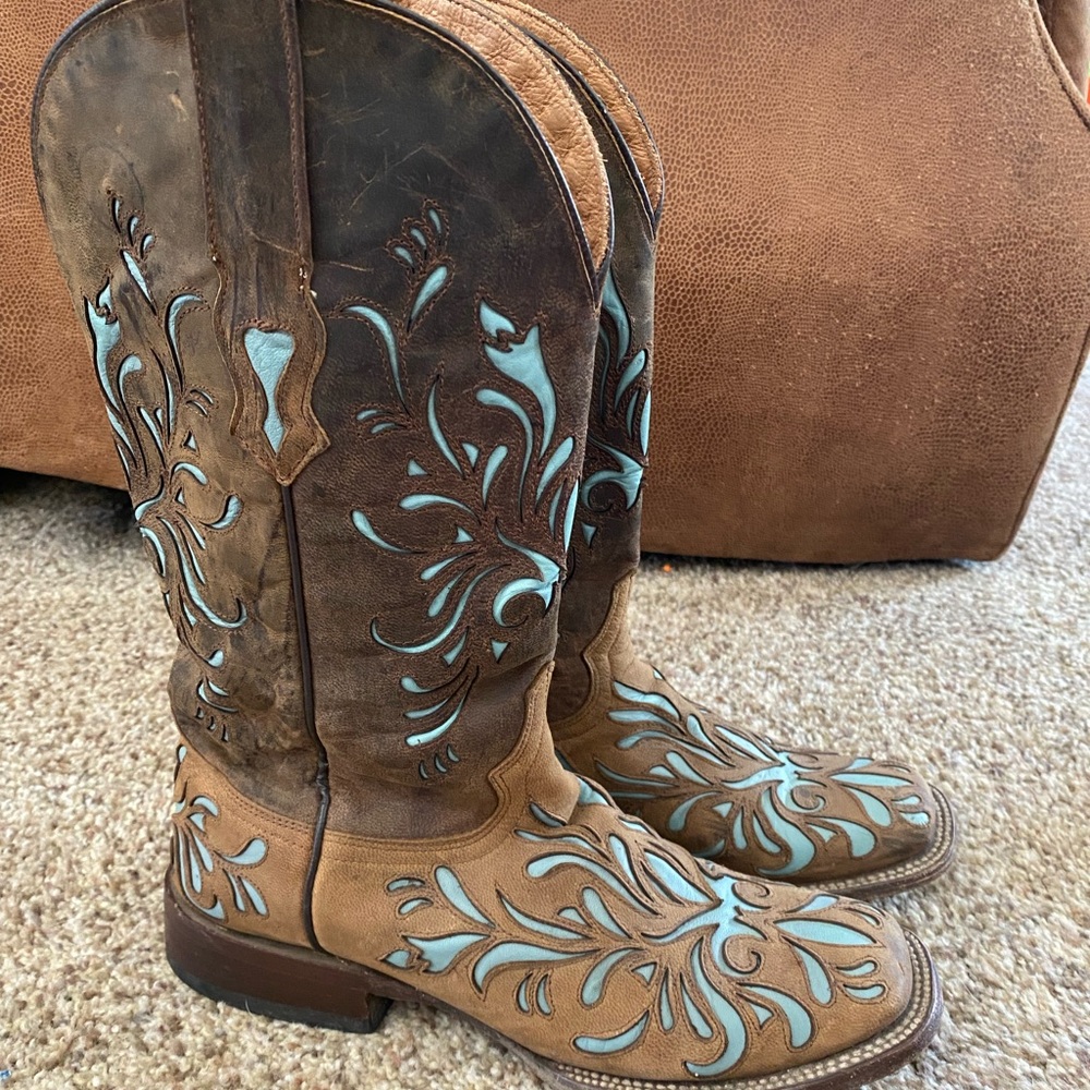 Stetson Turquoise In-Lay Cowgirl Boots